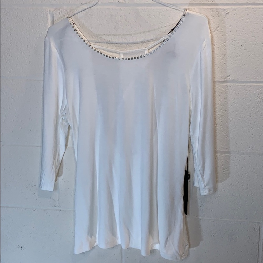 BKE: Off White 3/4 Open Back Top